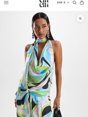 Silk Scarf-Neck Halter Top in Pastel Multi
Matching pants